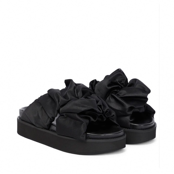 SOLD 𝅺ganni Ruched Crossover Chunky Platform Sandals Satin Black Size 38 - Picture 3 of 6